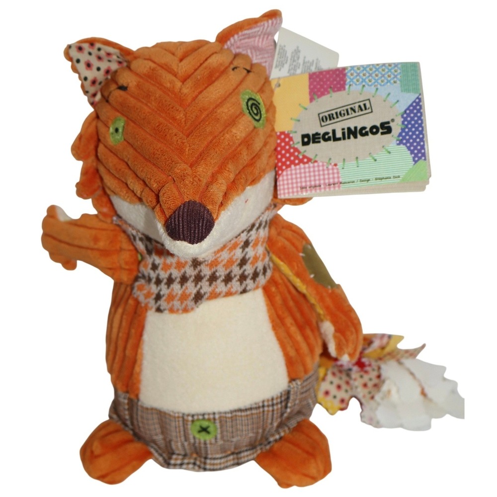 Les Deglingos Frigos Kitschos Fox Plush Orange Corduroy Patchwork with Tag